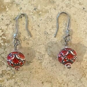 Red White and Blue Floral Hanging Earrings *Excellent Cond*